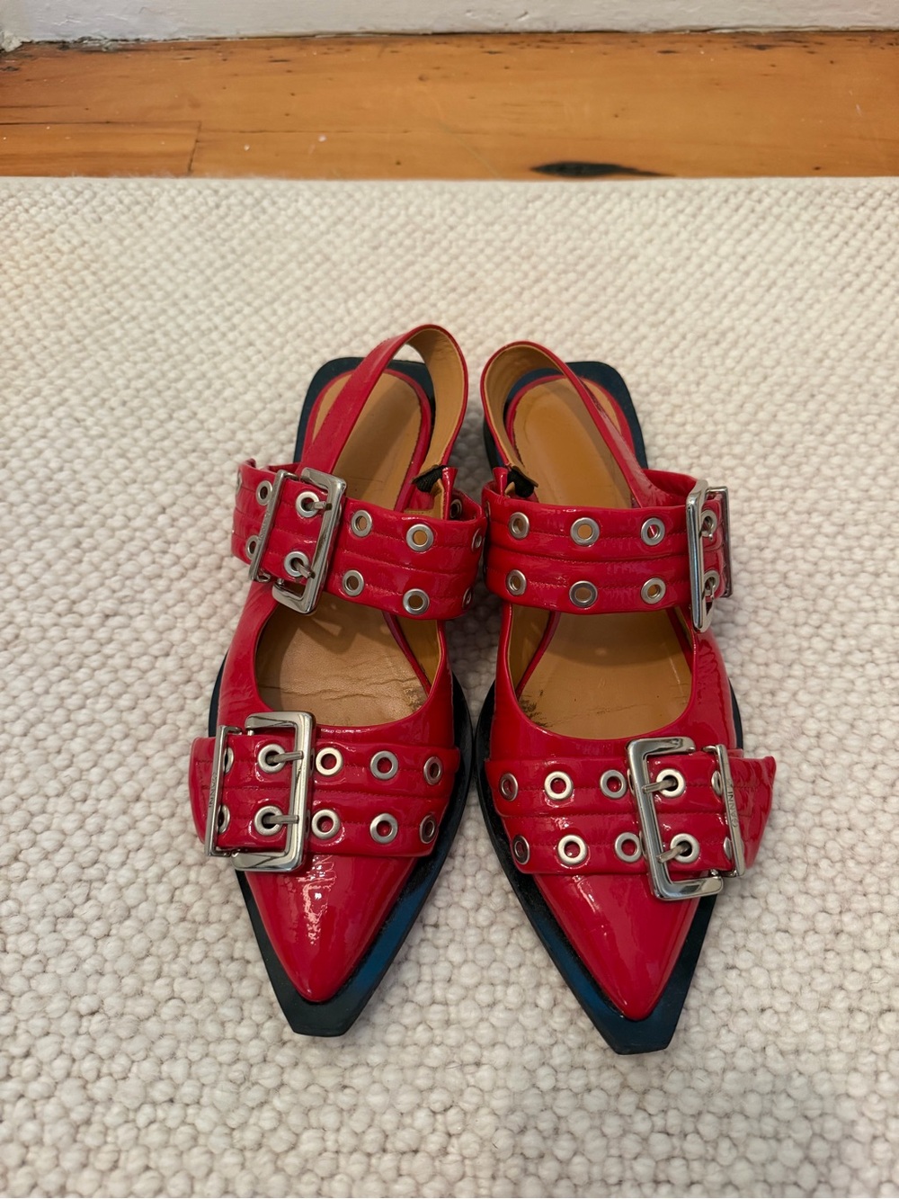 GANNI Buckle Ballerina Red Slingback